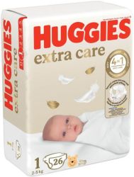 HUGGIES EXTRA CARE Еднократни пелени 1-ца (2-5 кг) 26 бр./пак