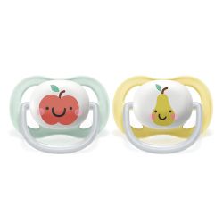 PHILIPS AVENT  Ultra Air Happy ортодонтични залъгалки 0-6м с декорация Ябълка и Круша 2 бр.0519.01