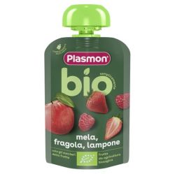 PLASMON БИО ПЛОДОВА ЗАКУСКА ПАУЧ ябълка ,ягода ,малина 6м+ 100г. код 0809