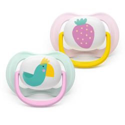 AVENT Ultra Air Happy   залъгалки ортодонтски 0-6м, с дизайн папагал/ягода  в кутия за стерилизиране 0638.001