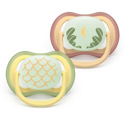 AVENT Ultra Air NightTime,ортодонтски силиконови залъгалки 0-6 м., пастелни-неутрални, в кутия за стерилизиране 0658.001