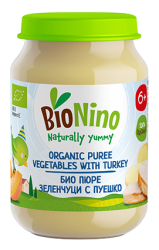 BIO NINO БИО бебешко пюре  Зеленчуци с пуешко 6м. 190г 2805