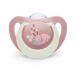 NUK Силиконова залъгалка  First Choice Night Заек 0-6м. + кутийка 175.392