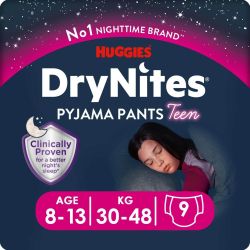 HUGGIES DRYNITES Еднокр. ГАЩИ  8-13 год.(30-48кг) МОМИЧЕ 9 бр.