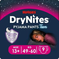 HUGGIES DRYNITES Еднокр.ГАЩИ  13+ год.(48+ кг) МОМИЧЕ 9 бр