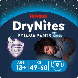 HUGGIES DRYNITES Еднокр.ГАШИ 13+ год.(48+ кг) МОМЧЕ 9 бр.