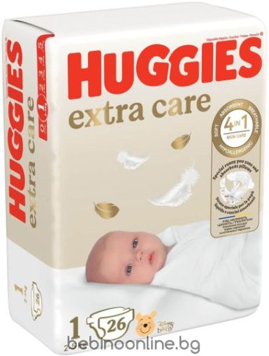 HUGGIES EXTRA CARE Еднократни пелени 1-ца (2-5 кг) 26 бр./пак