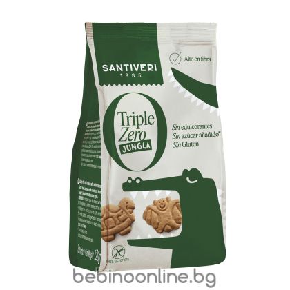 SANTIVERI Triple Zero Детски бисквити Джунгла (без глутен, добавена захар и подсладители) - 120г 