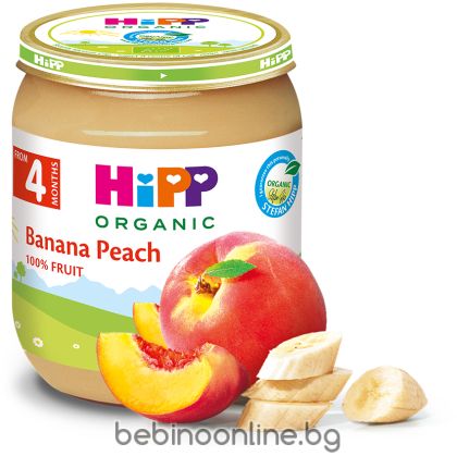 HIPP  БИО плодово пюре Банани с праскови 125г.код 4396