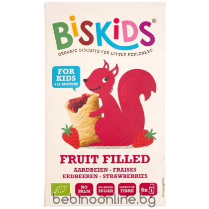 BELKORN BisKids Био детски бисквити с ягодов пълнеж от 3 години, 120г