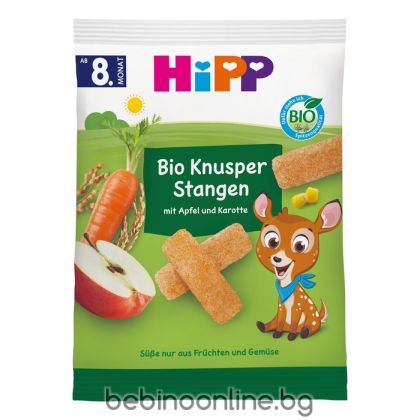 HIPP  БИО Пръчици, зърнен снакс, с Ябълка и Морков, 30 гр код 30950