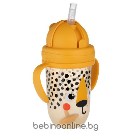 CANPOL Чаша  против разливане с претеглена сламка 270 мл BabiesBoo panda Код: 56/617/бяла,оранж/