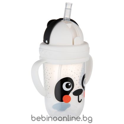 CANPOL Чаша  против разливане с претеглена сламка 270 мл BabiesBoo panda Код: 56/617/бяла,оранж/