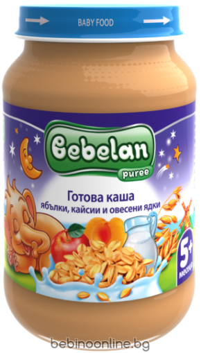 BEBELAN PUREE Мл. каша ябълки, кайсии и овес. ядки 5+м. 190г. 7004