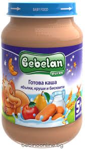 BEBELAN PUREЕ  Млечна  каша ябълки, круши и бисквити 5М+ 190 гр. 7008
