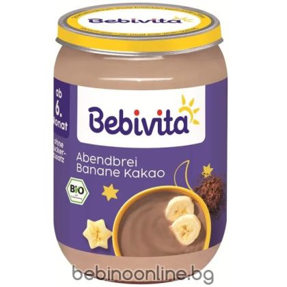 BEBIVITA БИО млечна каша "Лека нощ" грис с банан и какао 190г.14602