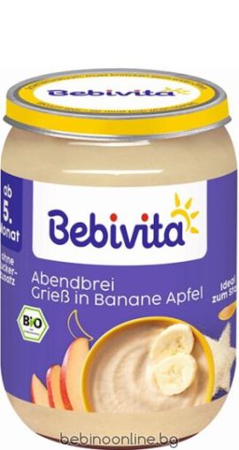 BEBIVITA БИО Млечна каша "Лека нощ" грис банан и ябълка 190g.14603
