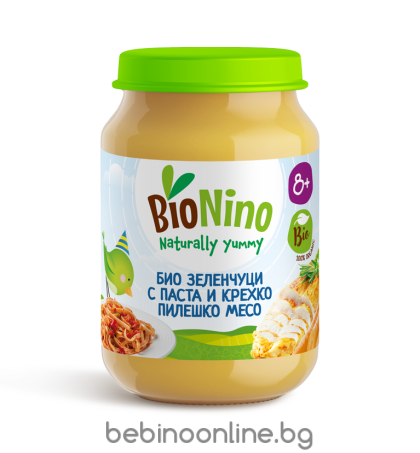 BIO NINO  Био пюре Зеленчуци с паста и крехко пилешко месо 8м+ 190г