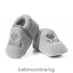 ATTRACTIVE BABY Меки бебешки буйки -пантофки МАМА/ТАТЕ  СИВ Модел:BFU008
