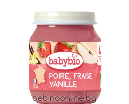 BABYBIO БИО Био бебешко пюре-Круша, Ягода, Ванилия (4+ месеца) - 130г.