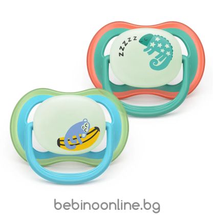 Philips AVENT ортодонтски светещи  силиконови залъгалки Ultra Air , 6-18м, с картинки, в кутия за стерилизиране 0659.001