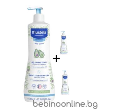 MUSTELA Нежен Измиващ гел за коса и тяло 750 мл. бонус 150 мл. 5471