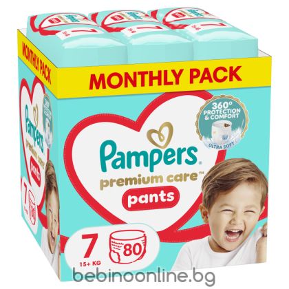 Pampers Premium Care –Еднократни гащички, 15+kg,Размер 7, гащички, 80 бр.КАШОН 