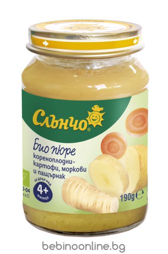 SLANCHO Бебешко биологично пюре Кореноплодни - картофи, моркови и пащърнак 4648