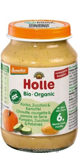 HOLLE БИО Бебешко пюре от тиквички, тиква и картоф, 6м+, 190гр.  1457