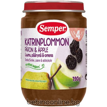 SEMPER Бебешко плодово пюре  Сини сливи и Круши 4+ мес. 190 гр. 9536