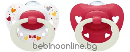 NUK Биберон залъгалка силикон 0-6 мес. 2 бр. Signature Night момиче + кутийка за съхранение  175.326