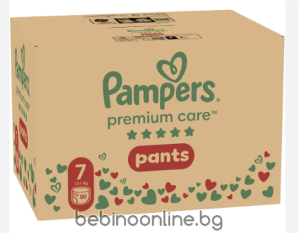 Pampers Premium Care –Еднократни гащички , Размер 7 15кг+ 80бр./КАШОН 