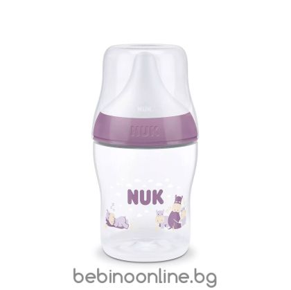 NUK Perfect Match Шише РР 150мл. със силиконов биберон за хранене S - Хипопотам