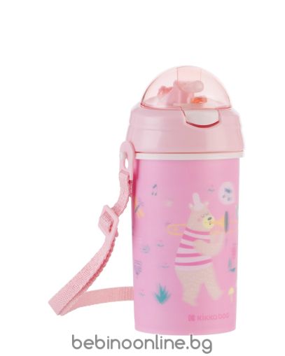 KIKKA BOO  Чаша със силиконовa сламка и каишка 450мл Music Fest розова 31302030081