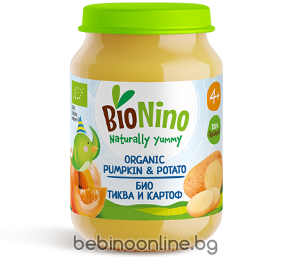 BioNino Био бебешко зеленчуково пюре Тиква и картоф 4м+ 190гр. 2256