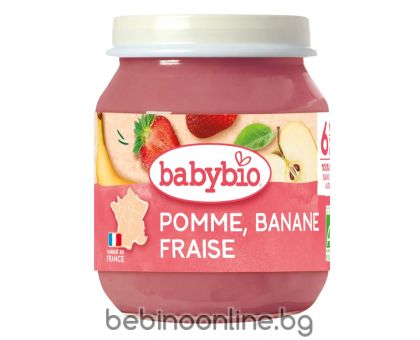 BABYBIO БИО бебешко плодово  пюре - Банан, Ягода и Ябълка (4+ месеца) - 130г 
