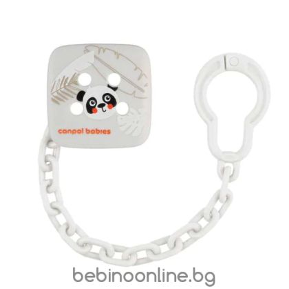 CANPOL Клипс за залъгалка със синджир Babies Boo 2/439 панда/сиво