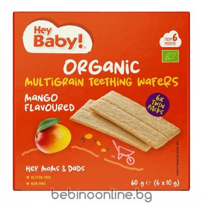 HEY BABY Био бебешки вафли манго 6м. 6х10г