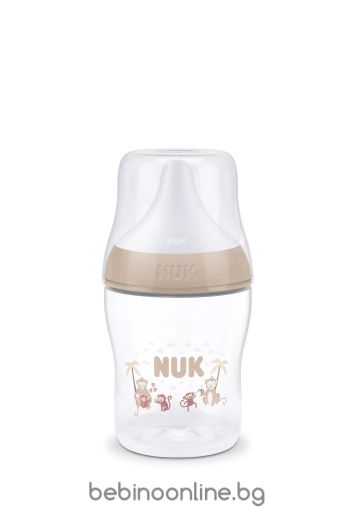 NUK Perfect Match Шише  150мл. със силик. биб. за хранене S, 0+мес., Маймуна 215.408