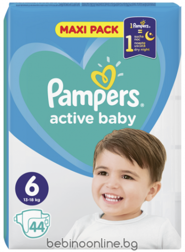 PAMPERS ACTIVE BABY 6-XL (13-18 кг) Пелени 44 бр. (VPP)