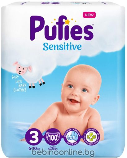  PUFIES SENSITIVE ПЕЛЕНИ 3- Midi (6-10 кг) 100 бр. (BigPack)