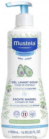 MUSTELA Normal skin Нежно измиващ гел за коса и тяло 500 мл /5778/+100мл БОНУС