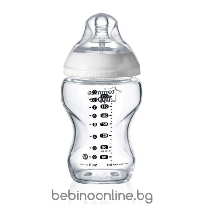  Tommee Tippee Стъклено шише за хранене, с биберон 1 капка, 0+месеца, 250 мл. 0016