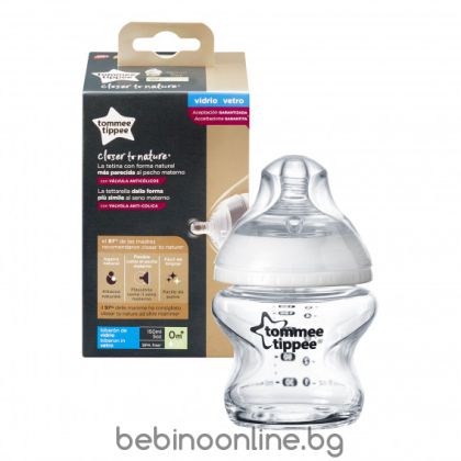 Tommee Tippee Бебешко стъклено шише за хранене - Closer to Nature: Easi Vent 150 ml  0015