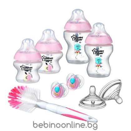 TOMMEE TIPPEE К-кт EASI-VENT  Шишета + четка за новородено РОЗОВ 0054