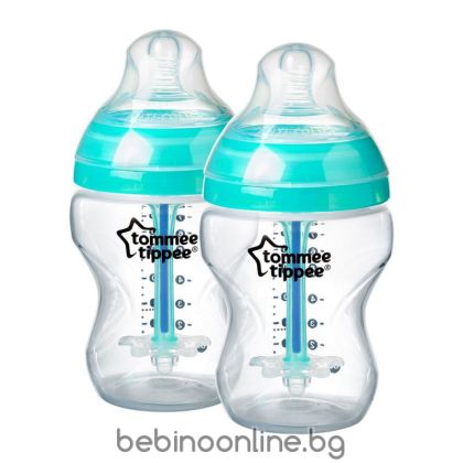 Комплект 2 бр шишета за хранене Tommee Tippee Anti-Colic Plus 260 мл 0м+  0024