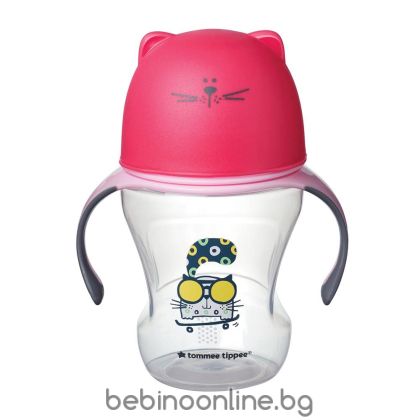 TOMMEE TIPPEE Неразливаща се преходна чаша с дръжки 230 мл. 6м+ КОТЕ РОЗОВА TT.0191