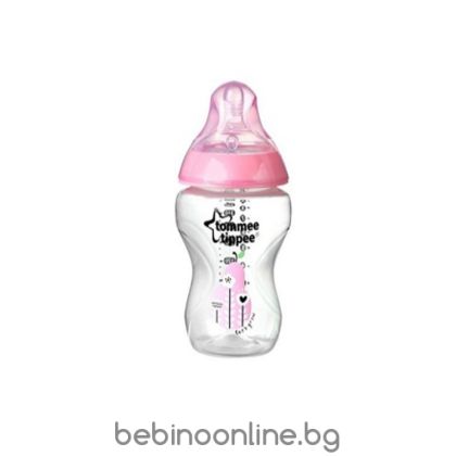 Стъклено шише за хранене Tommee Tippee Easi Vent 250мл, 0м+, момиче  0200