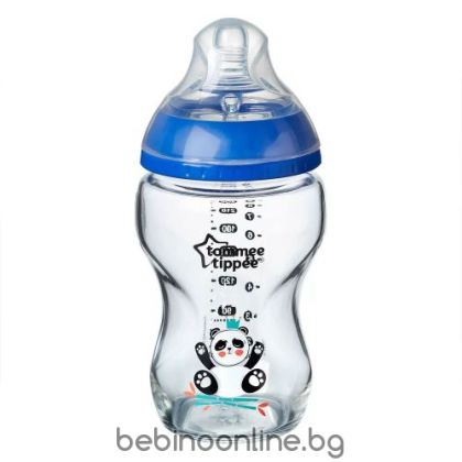 Стъклено шише за хранене Tommee Tippee Easi Vent 250мл, 0м+, момче   0201