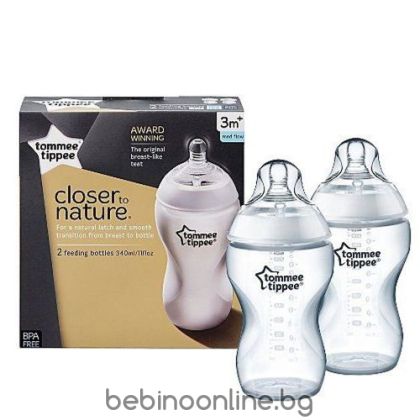 Бебешко шише за хранене Tommee Tippee Easi-Vent, 340 мл., 2 бр.     0037